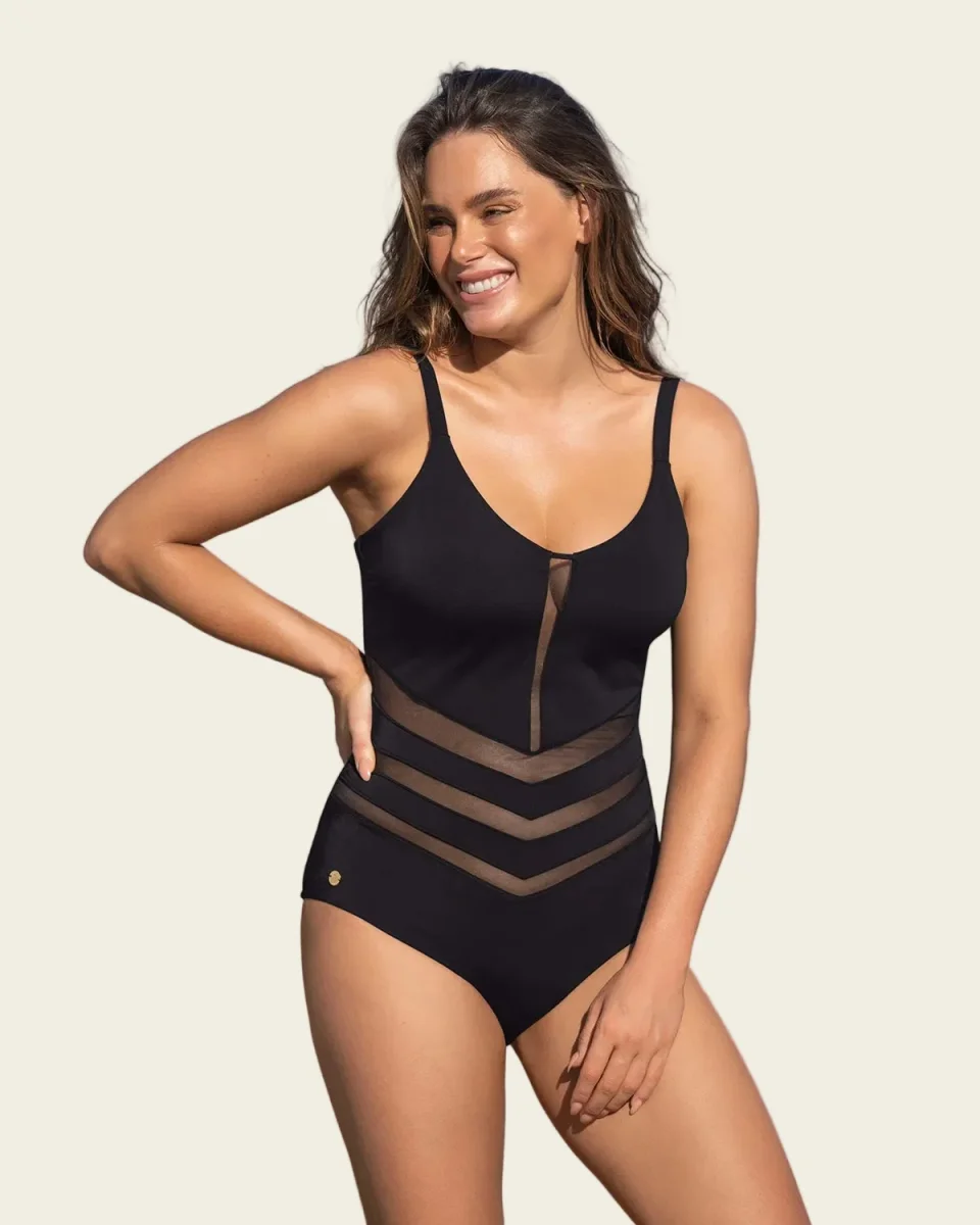 Slimming One-Piece Swimsuit with Sheer Details - Image 2