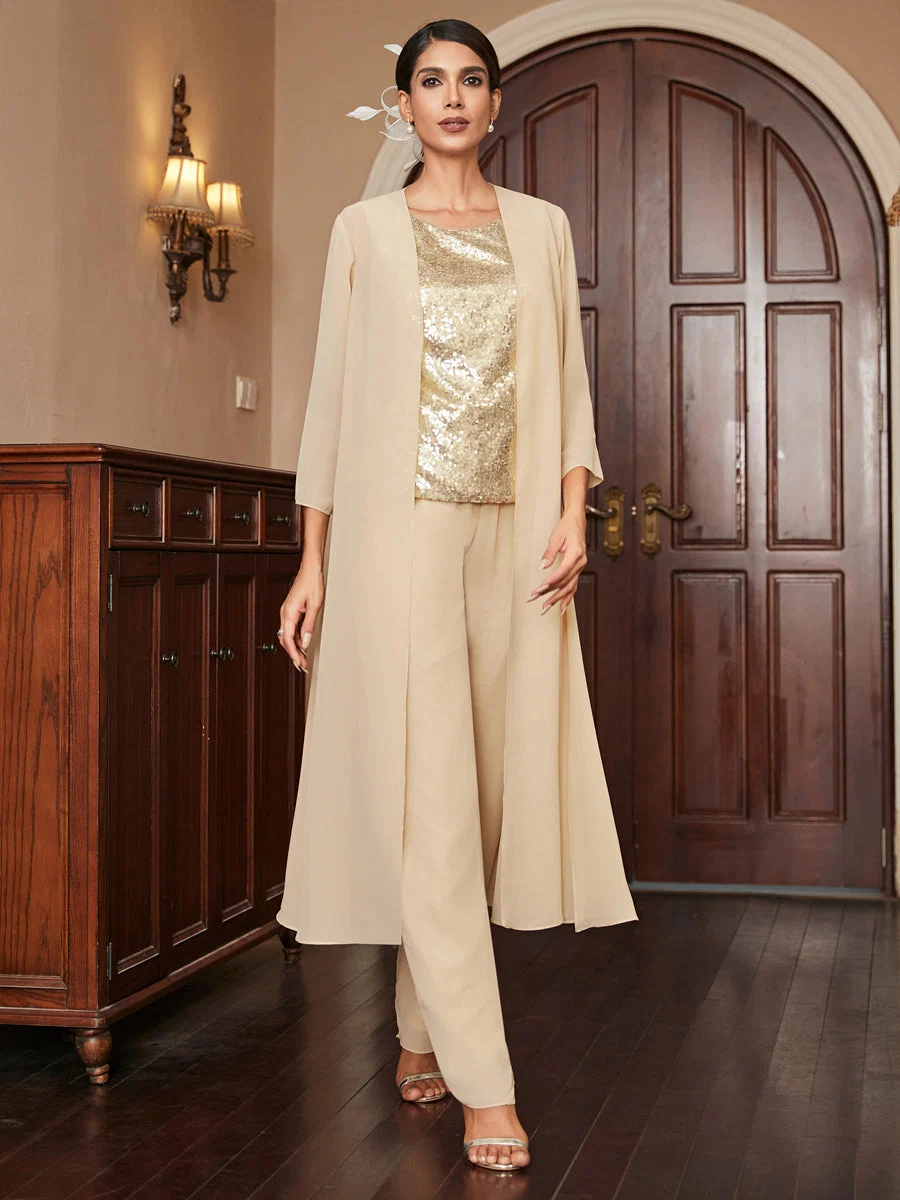 Macacão de Calça 3/4 de Mangas em Chiffon com Detalhes em Lantejoulas e Casaco - Image 5