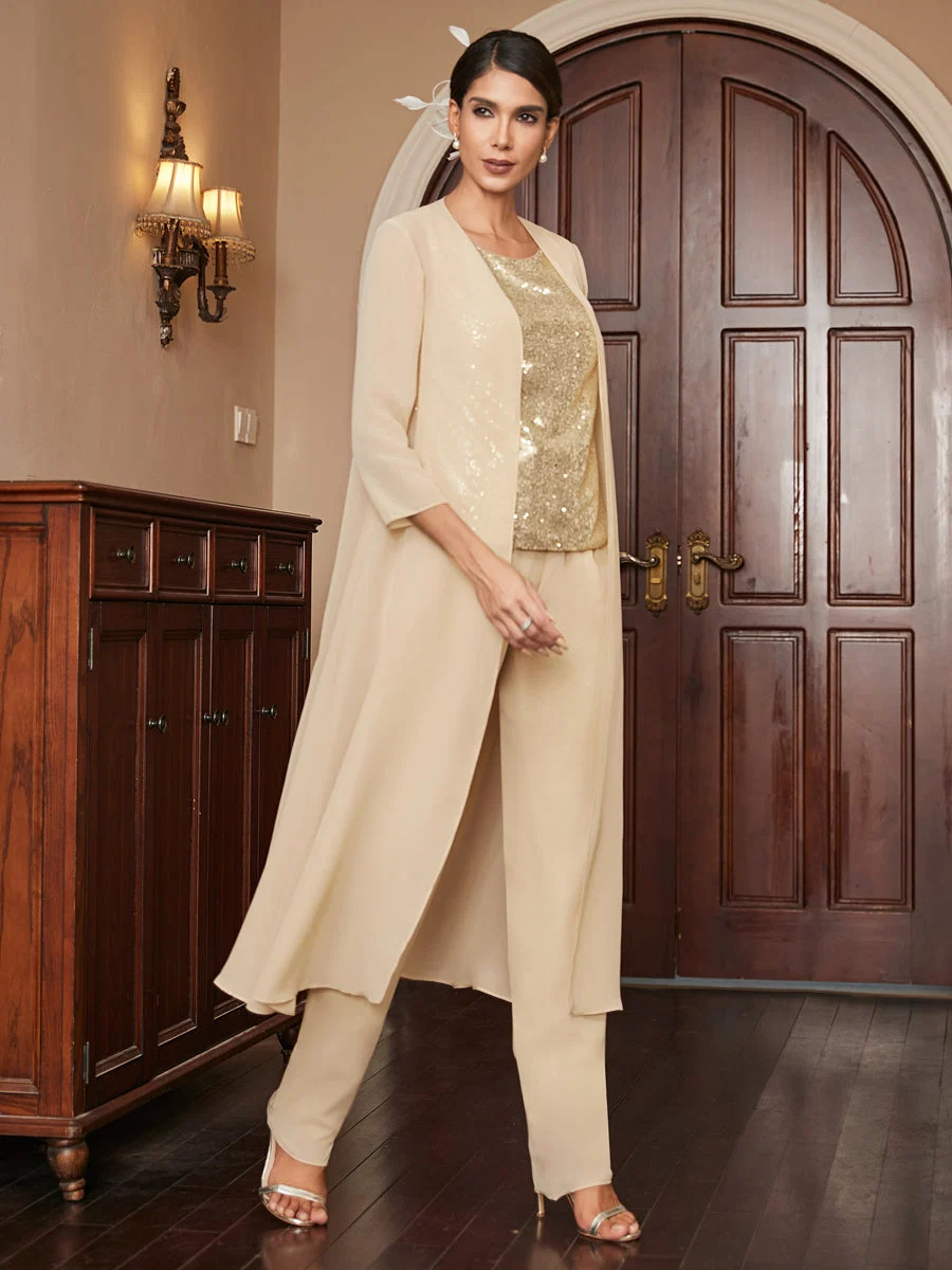 Macacão de Calça 3/4 de Mangas em Chiffon com Detalhes em Lantejoulas e Casaco - Image 6