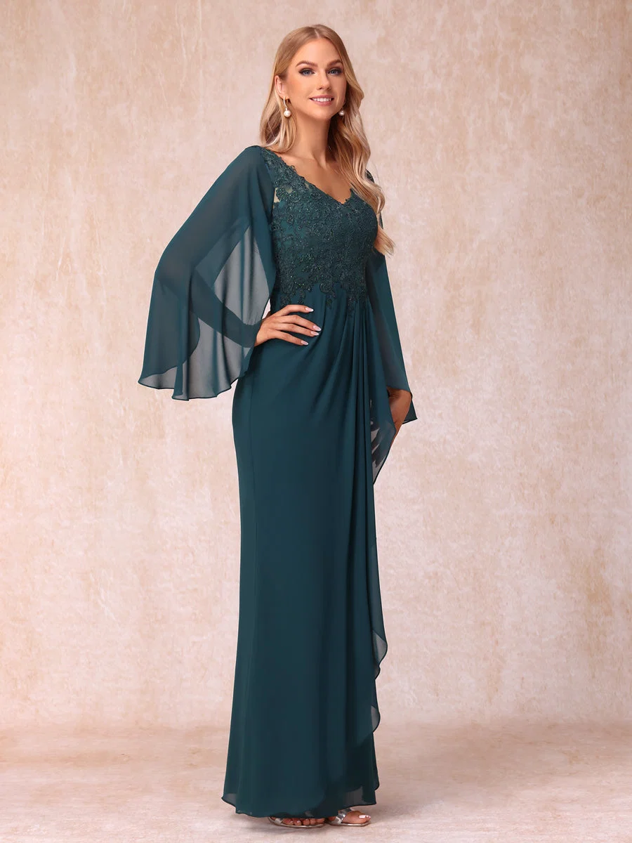Bainha/Coluna Decote Em V Mangas Compridas Vestidos de Noite Formais Longos com Lantejoulas e Apliques - Image 7