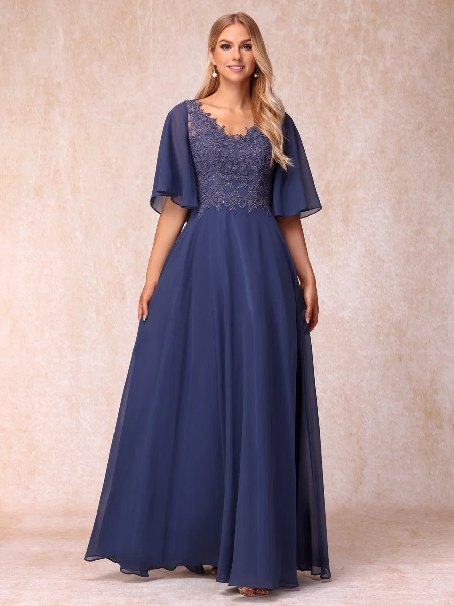 Vestidos de Noite Longos Formais/Princesa com Decote Em V Meia Manga Longos e Formais com Miçangas e Apliques - Image 7