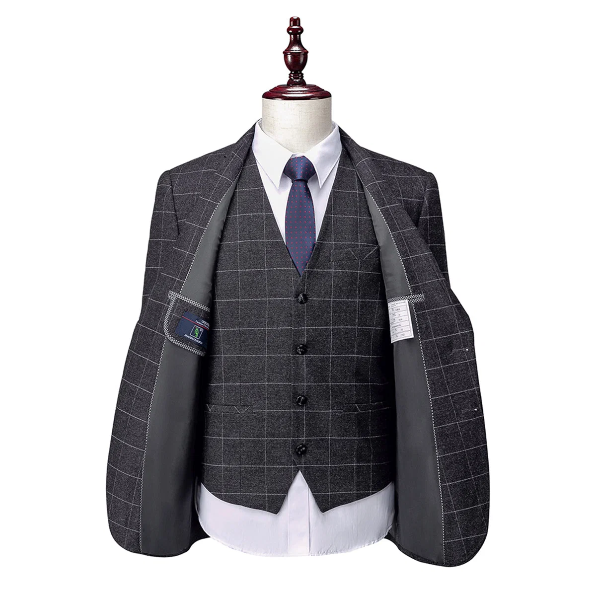 Terno de Casamento para Homens com Corte Ajustado e Abotoamento Simples em 3 Peças Xadrez com Dois Botões - Image 4
