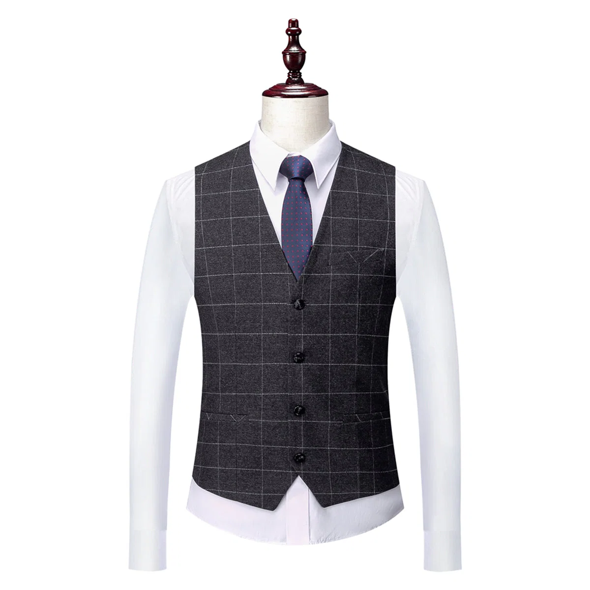 Terno de Casamento para Homens com Corte Ajustado e Abotoamento Simples em 3 Peças Xadrez com Dois Botões - Image 6