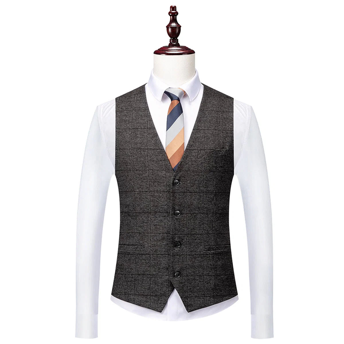 Terno de Casamento para Homens com Corte Ajustado e Abotoamento Simples em 3 Peças Xadrez com Dois Botões - Image 5