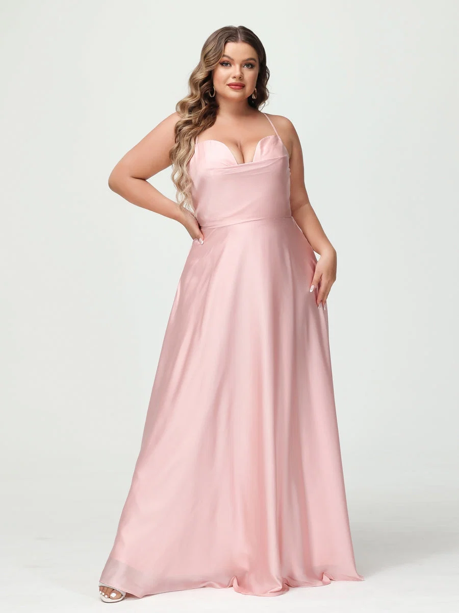 Trapézio/Princesa Alças Finas Sem Mangas Plus Size Vestidos de Dama de Honra - Image 6