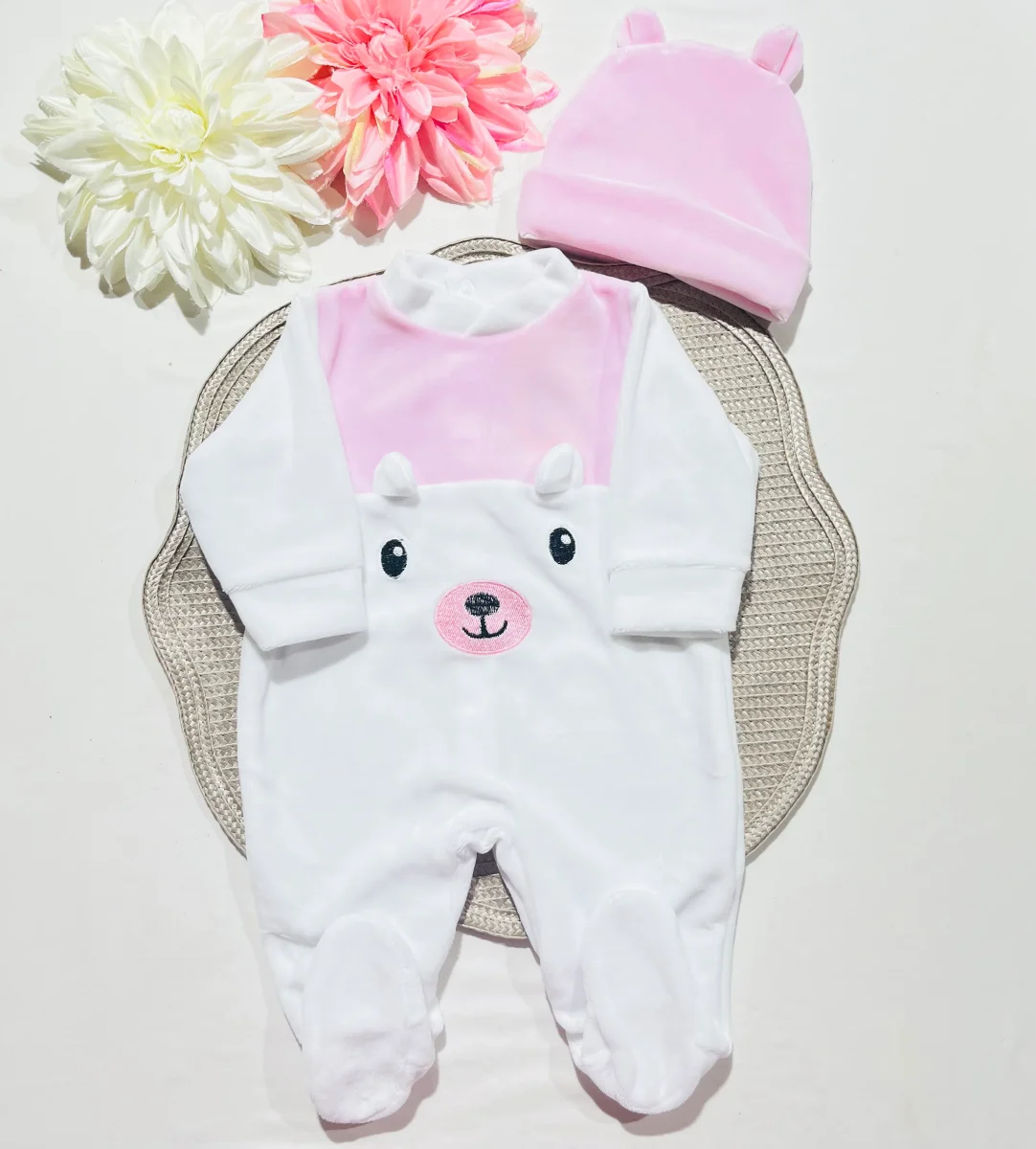 Conjunto Babygrow de veludo - Ursinho de inverno - Rosa - Image 2
