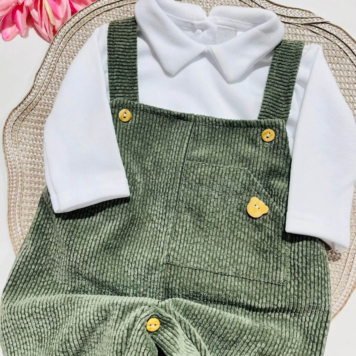 Conjunto Lucas em bombazina - jardineira e camisa - 3,6 e 12M - Verde seco - Image 4