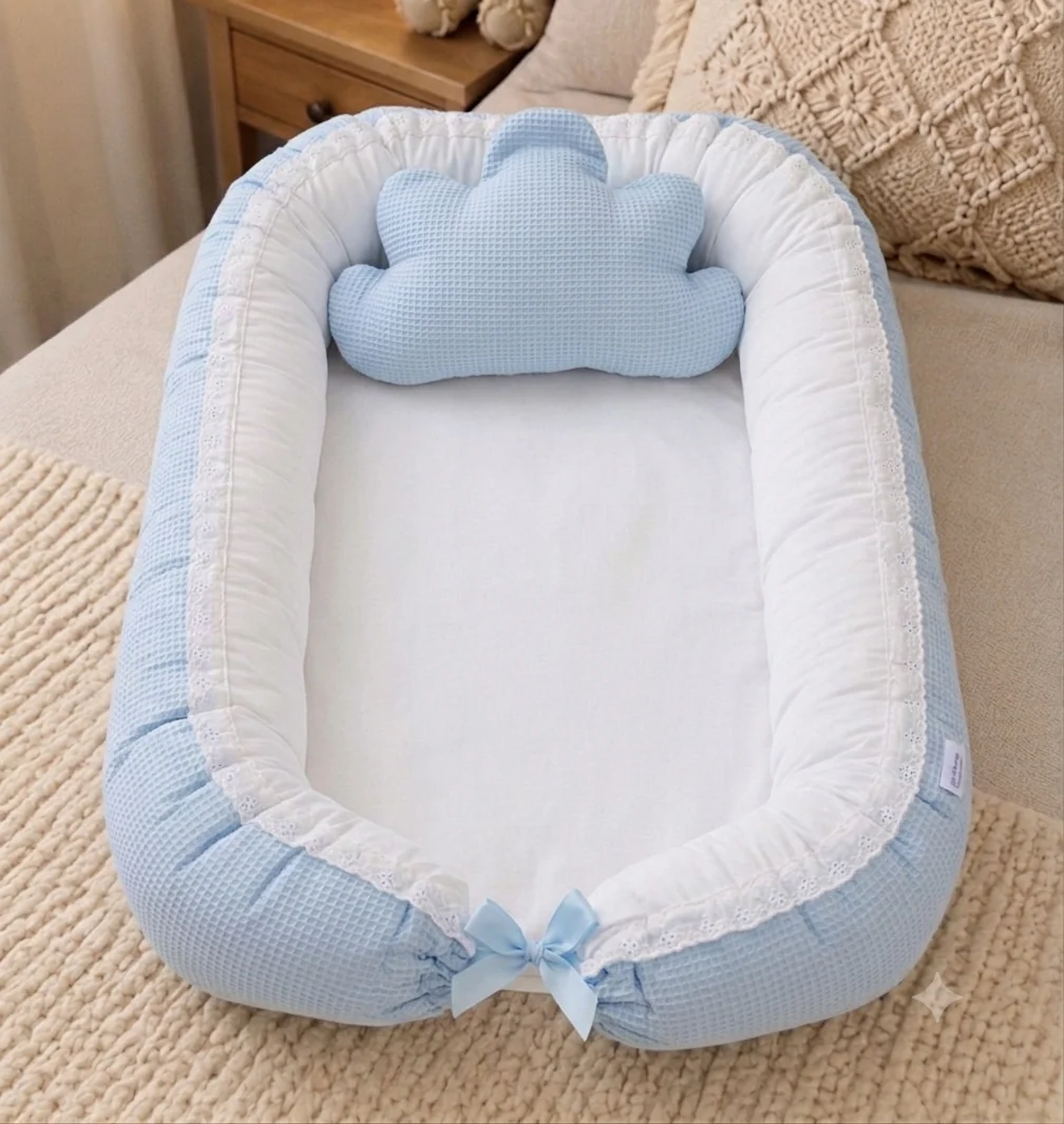 Ninho wafle para bebé com renda - 2 peças - Image 2